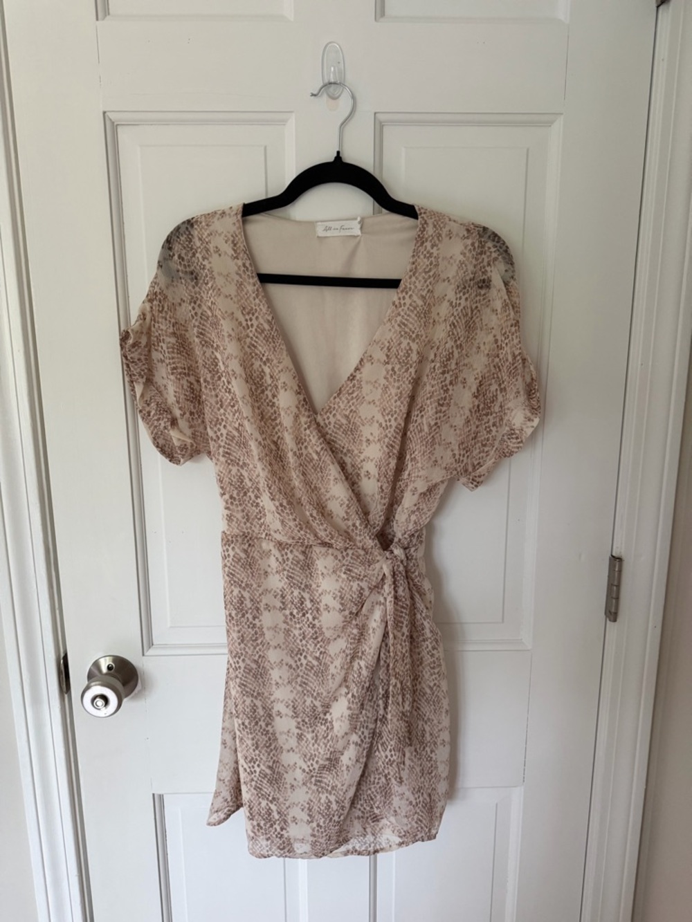 Wrap Style Short Dress in Beige Snake Print